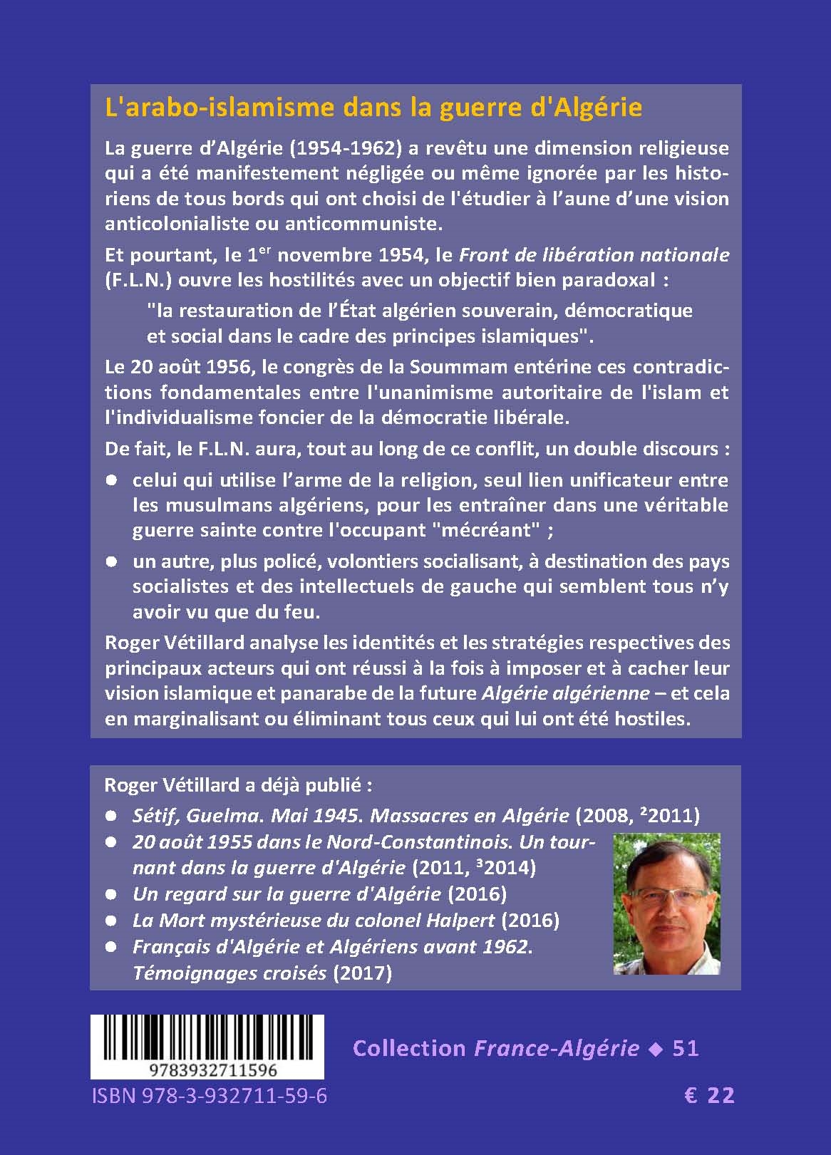 Back cover of La dimension religieuse de la guerre d'Algérie (1954-1962).  Prémices et conséquences. Préface de Gregor Mathias