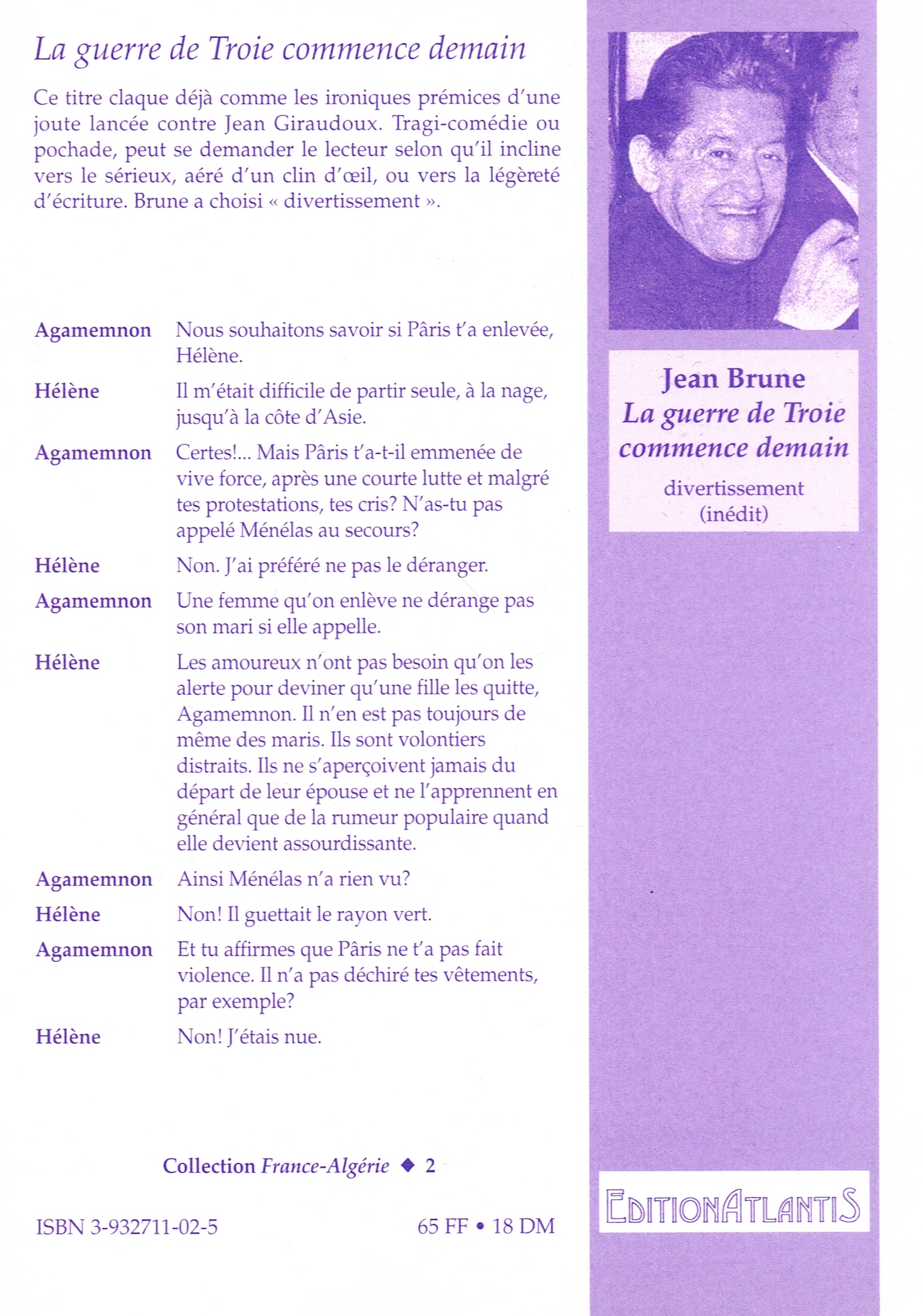 Back cover of La guerre de Troie commence demain