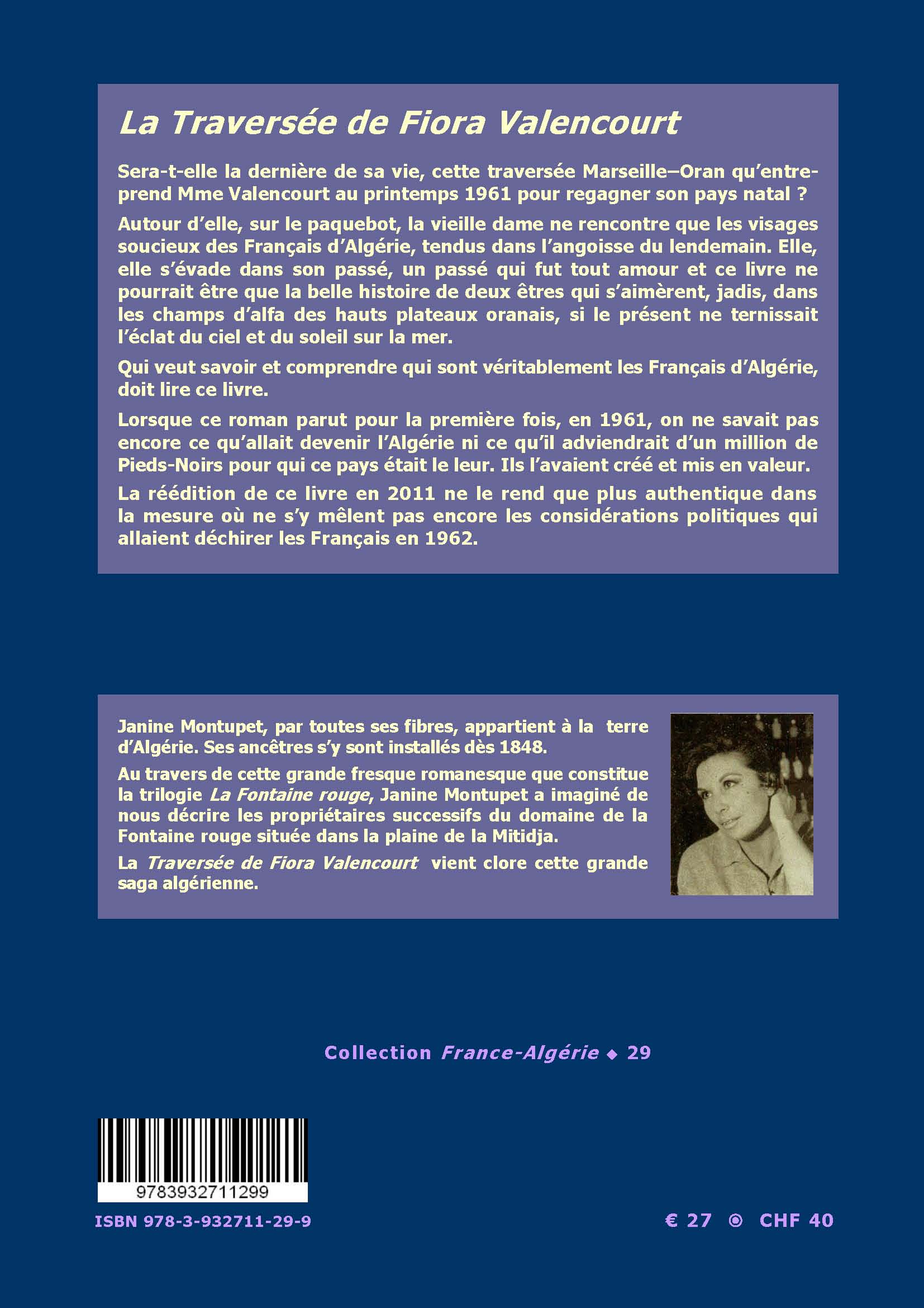 Back cover of La Traversée de Fiora Valencourt