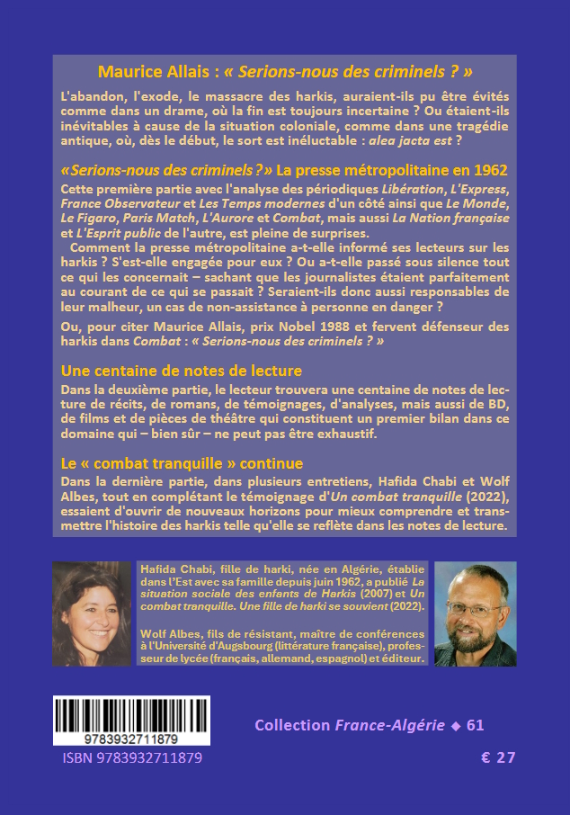 Back cover of Les Harkis. Drame ou tragédie ? 1955-2025 : un premier bilan
