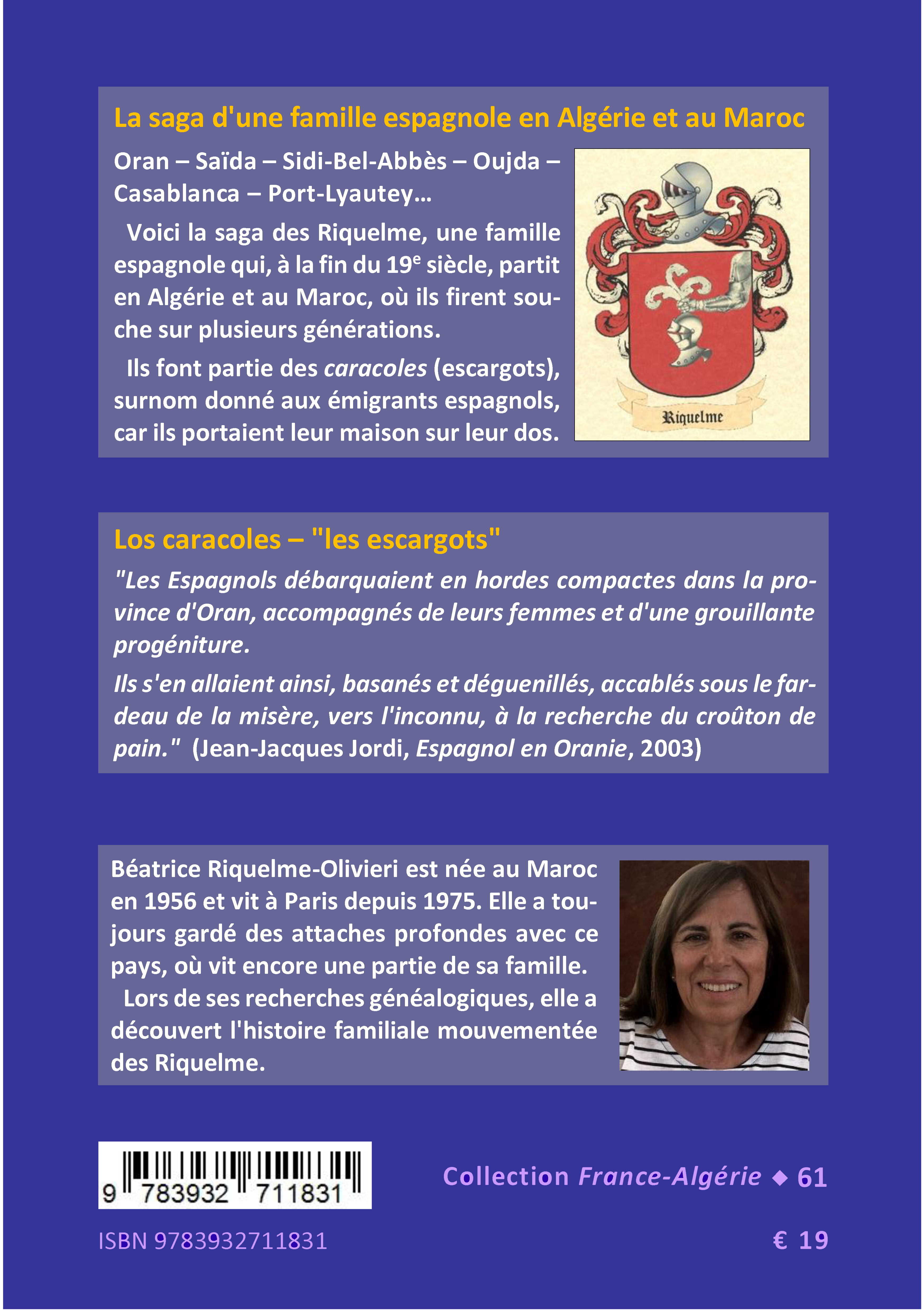 Back cover of Los caracoles. L'épopée d'une famille espagnole à travers l'Algérie et le Maroc