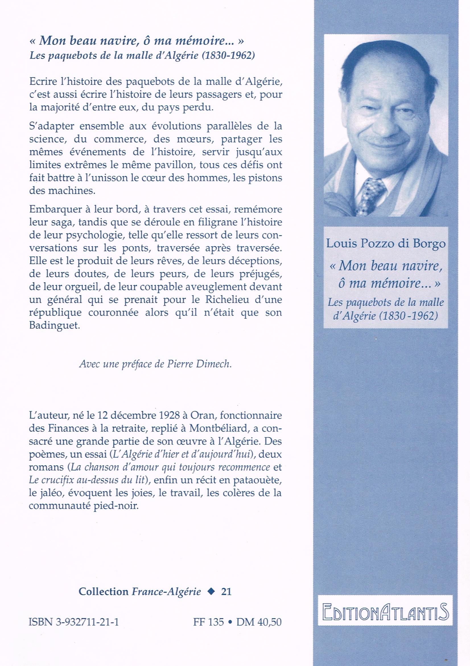 Back cover of « Mon beau navire, ô ma mémoire... » Les paquebots de la malle d’Algérie (1830-1962)