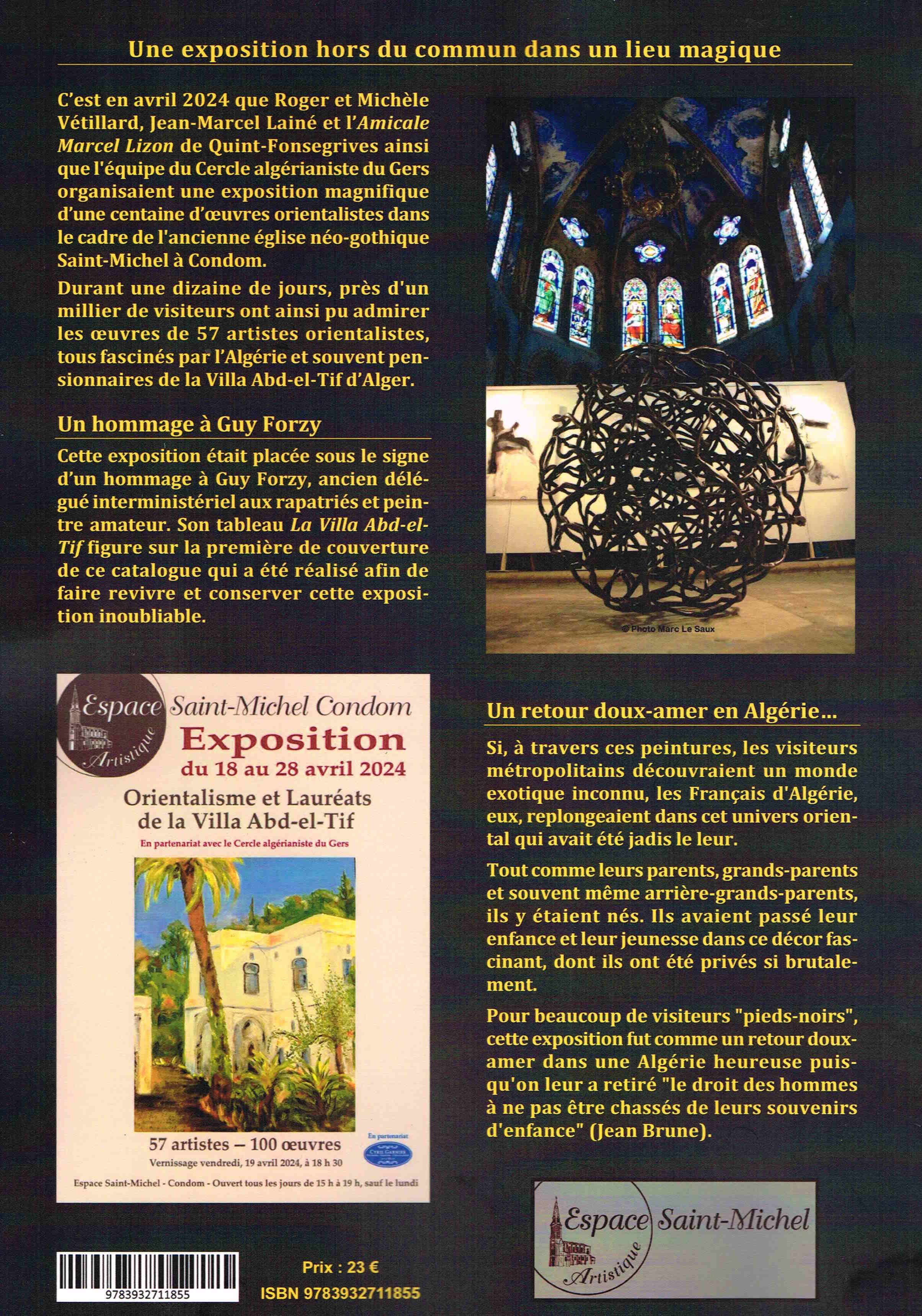 Back cover of Orientalisme et Lauréats de la Villa Abd-el-Tif Catalogue de l'exposition du 18 au 28 avril 2024. Espace Saint-Michel à Condom