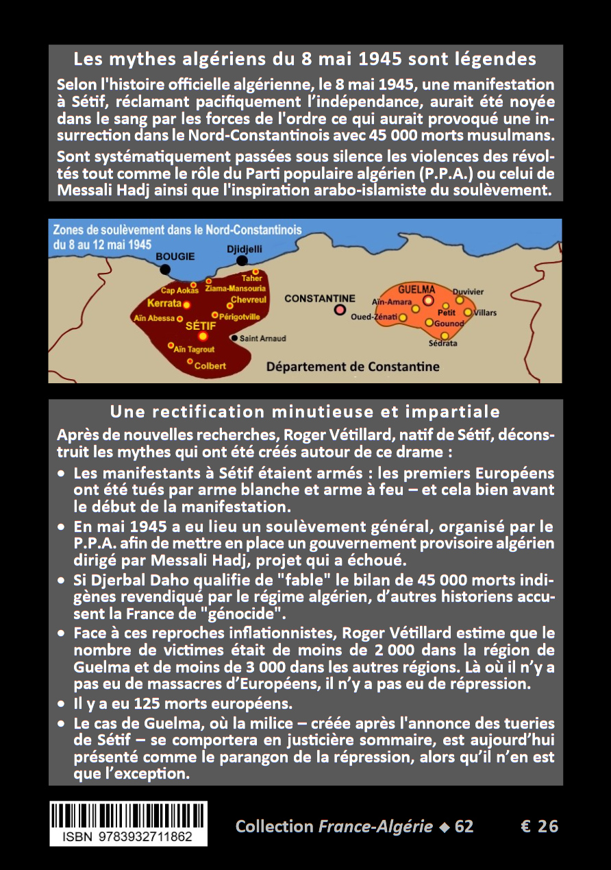 Back cover of Sétif 1945. Insurrection en Algérie. Mythes et réalité